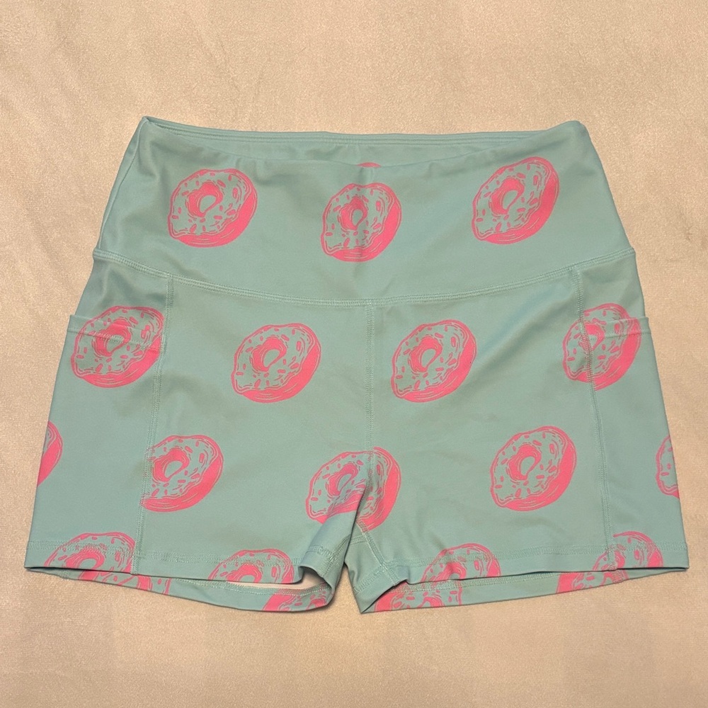 Mint Green Shorts with Pink Donut Print